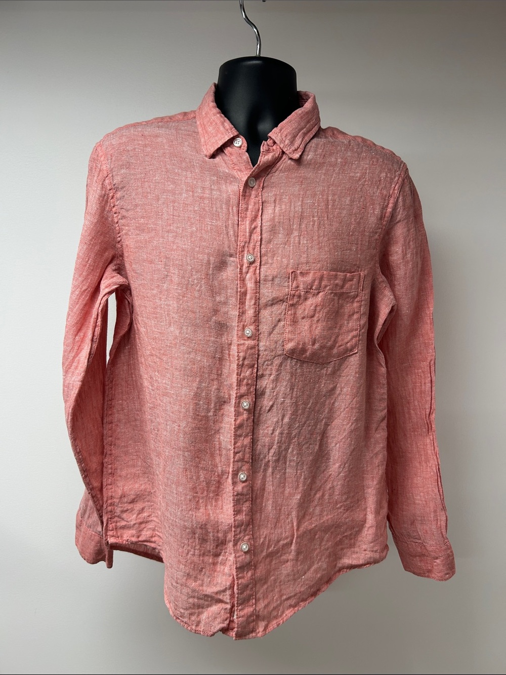 Caribbean Joe 100% Linen Shirt Mens Medium Coral Pink European Flax Button Down⁠